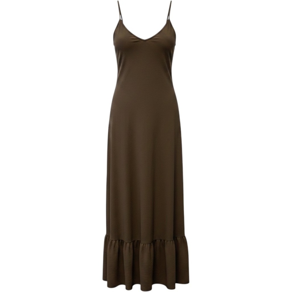 The ZigZag Stripe Taupe Ruffle Hem Wide Leg Jumpsuit Sleeveless Brown 3XL